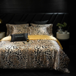 Luksuslik k&otilde;rgekvaliteediline siidist leopardimustriga voodipesukomplekt Pehme siidist satiinist tekikott Linu v&otilde;i kummiga linu Kombineeritud komplekt Kingitus Fitted Bed Sheet&Full Size 4pcs