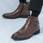 Uus saabumine Talvemood Disainer Teravaotsalised Mustad Pruunid Chelsea Ankle Boots Meeste Vabaaja Luksuslikud K&otilde;rged Kingad Zapatos Hombre 38