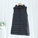 Schinteon Naiste &Uuml;likerge Sulejope Pikk Vest Kapuutsiga Vabaaja Slim Vest 90% Valge Pardi Sulejope Mood XS must