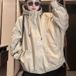 Kevad- ja s&uuml;gis pluss suuruses lahtine tuulejope, trendikas n&ouml;&ouml;riga disain, kokkupandav jope L aprikoosi