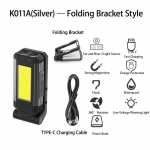 &Uuml;lihele t&ouml;&ouml;valgusti COB LED t&ouml;&ouml;koja t&ouml;&ouml;valgusti USB laetav taskulamp kaasaskantav taskulamp koos kinnitustega Silver-2PCS