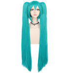 S&uuml;nteetiline roheline parukas Cosplay roheline t&uuml;rkiissinine parukas Kahekordne patsiga parukas Pikk roheline parukas tuka ja sirge parukaga Kawaii parukas Miku parukas roheline