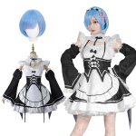 NIUKACOS Rem ja Ram Cosplay Kost&uuml;&uuml;m Parukaga 'Elu teises teenrit&uuml;druku riietuses' Foto jaoks Suurus M ReZERO -Starting World-, Anime, T&auml;iskasvanud, Halloweeni,