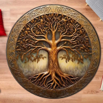 Elupuu &uuml;mar vaip Looduslik mandala vaip Vana vaimne dekoratsioon Vaip Meditatsiooni ruumi vaip Pestav ja libisemiskindel p&otilde;randamatt 120cm black