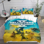 3D HELLDIVERS 2 Voodipesukomplektid Tekk Tekikott Padjap&uuml;&uuml;r Lastele T&auml;iskasvanutele Kodutekstiilid 70x133cm 2pcs white