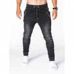 Meeste kriimustatud venivad rebenenud skinny biker teksad slim fit teksap&uuml;ksid meeste elastse v&ouml;&ouml;kohaga haaremp&uuml;ksid meeste jogger L must