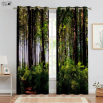 Metsa puid 3D prinditud kardinad maastik roheline p&auml;ikesepaiste vahtraleht looduse eluj&otilde;ud B&B hotell magamistuba elutuba kardinad W50xH130(CM)x2PCS&Grommet Top black