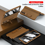 Nahast telefoni&uuml;mbris Samsung Galaxy Z Fold 7 6 5 4 3 Fold7 Fold6 Fold5 jaoks, magnetilise liigendiga, seisutoega, tagakaas peegelkilega YYC006 Galaxy Z Fold7 gray