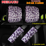 New style leopard print plush car decoration set: 2 car headrest cushions plus 2 shoulder pad covers for seatbelts. brown