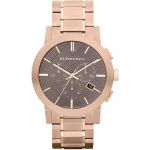 Burberry BU9353 Taupe Kronograafikettaga Roosakullaga kaetud terasest Meeste k&auml;ekell 42mm roosa kuldne v&auml;rv