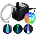 10W Veekindel Vee pump LED-valgustusega, Voolukiirus 160 GPH, Sobib v&auml;li tiikidele ja akvaariumidele