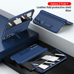 Nahast telefoni&uuml;mbris Samsung Galaxy Z Fold 7 6 5 4 3 Fold7 Fold6 Fold5 jaoks, magnetilise liigendiga, seisutoega, tagakaas peegelkilega YYC006 Galaxy Z Fold7 sinine