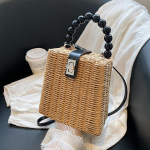 Yogodlns Rattan Straw Women Crossbody kotid helmed k&auml;epideme kast Rannapuhkuse naiste kandikud 16.5*10*16.5cm beež