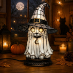 K&auml;sitsi valmistatud vitraažistiilis gooti v&otilde;luri aktsentn&otilde;iak&uuml;baralamp Vintage Halloweeni laualamp Magamistoa riiuli ruumi esteetika jaoks Small Size C brown