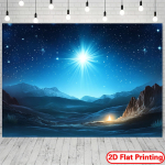 2D lame j&otilde;ulutalli taustb&auml;nner - Petlemma t&auml;he ja Jeesuse s&uuml;ndimise stseen pol&uuml;ester usupidu 82.7x59inch/210*150cm blue