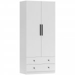 Kapp, 2 ust, Rippuv osa, Riidepuu, 2 sahtlit, MDF, Valge 79 x 43 x 180 cm valge