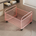 Metallist pesukorv kraanikausi alla rulluva korviga roostekindel hoiukast pesuruumi jaoks, Xl-with-wheels roosa