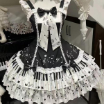 Jaapani gooti Y2k Lolita JSK kleit naistele magus klaveriklahvide ja nooditr&uuml;kiga kleit pika sabaga Harajuku armas peomini kleit XS must