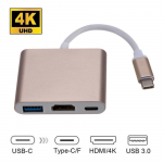 Kolm-&uuml;hes C-t&uuml;&uuml;pi jaotur HDMI USB 3.0 4K muunduri / alumiiniumkestadapteri USB C 3.1 jaoturiga