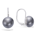 Les Tr&eacute;sors De Lily [H0461] - Dormeuses argent 'Perla' gris (plate) argent&eacute; (rhodi&eacute;) - 12 mm hall