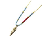 7bis [Q1533] - K&auml;sitsi valmistatud t&uuml;rkiissinine kullast kaelakee  Boho  (sulg) - 12x4 mm t&uuml;rkiissinine