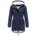 Naiste kapuutsiga soe talvine parkamantel pl&uuml;&uuml;sist fliisvoodriga pikk paksendatud puhv Tuulejope vabaajat&ouml;&ouml; igap&auml;evane &otilde;uespordi &uuml;ler&otilde;ivas S-5XL M tumesinine v&auml;rv