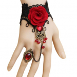Stiilne S&otilde;rmus K&auml;ev&otilde;ru Faux Pearl Rose Decor Finger punane