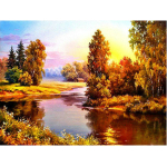 5D DIY t&auml;isring puur Teemantmaal Ristpistes J&auml;rve&auml;&auml;rne majake p&auml;ikeseloojangu tikandiga maastik Full Round 60x90CM