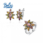 Bolaijewelry 2022 Uus Klassikaline naturaalne mitmev&auml;rviline Turmaliin s&otilde;rmus k&otilde;rvar&otilde;ngas Ehe pirn 3*5/4*6 Komplekt 925 h&otilde;bedane luksusdisain naise peened ehted 6# mitmev&auml;rviline