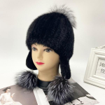 Pompom talvem&uuml;ts k&otilde;rvaklapiga Luksuslik kootud naaritsa karusnahast m&uuml;ts v&auml;ljas soe lumi karusnahast m&uuml;ts naiste kapotiga kohev m&uuml;ts gorros head size 55-59cm must