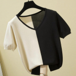 DX-v Neck Ice Silk T-s&auml;rk L&uuml;hikeste varrukatega naiste suvine uus v&auml;rviblokeeriv l&uuml;hike kootud top v&auml;ike s&auml;rk S aprikoosi
