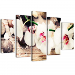 Viieosalise pildiga l&otilde;uenditr&uuml;kk Orhidee kivilill 100x70 pruun