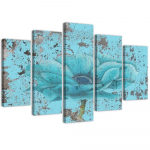 Viieosalise pildiga l&otilde;uenditr&uuml;kk Blue Vintage Flower 100x70 sinine