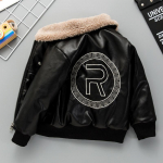 Poiste pl&uuml;&uuml;sist paksendatud nahast mantel Laste s&uuml;gis- ja talve nahktagi Locomotive ilus mantel 150cm must