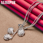 925 h&otilde;bedane 20-tolline ussikett Kolme roosiga ripatsiga kaelakee ehted 50cm