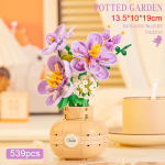 3D potiaed, lill, roos, p&auml;evalilled, ehitusplokk m&auml;nguasi, meisterdamise romantiline kimp, 500+ tk koostemudel vaasiga lastele t&auml;iskasvanutele Violet flower NO BOX
