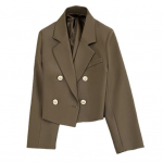 Kevadised naiste rinnaga kontoris k&auml;rbitud bleiser-rev&auml;&auml;riga &uuml;hev&auml;rviline pikkade varrukatega kahekordse jakiga &uuml;likond L kohv