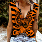 Naiste tankid Seksikad V-kaelusega varrukateta suvetopsid Vest 3D Fierce Tiger Print lahedad kerged topid S