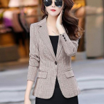 &Uuml;he n&ouml;&ouml;biga bleiser naiste jakk slim fit kontorileedi bleiserid mantel &scaron;ikk ruuduline &uuml;ler&otilde;ivas naiste taskutega jakid moekad topid S