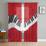 Klaveriklahvid Noot Punased l&auml;bipaistvad kardinad Elutoa aken T&uuml;llkardinad Magamistoa K&ouml;&ouml;gi jaoks Kodukaunistus Voile kardinad W135 x H115cm x1