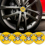 4 tk Skeleton Skull Car Wheel Center Rummu korgi embleem, 3D kleebiste kate 56 mm / 2,2 tolli autode mootorrataste veoautode autotarvikutele 4pcs/set kollane