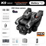 Uus K9Max Rc Drone Professional 8K kolme kaameraga ESC lainurk optilise voolu positsioneerimine neljasuunaline takistuste v&auml;ltimine neljakopteri m&auml;nguasi 4k 1 battery must