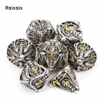 7 tk h&otilde;bedane kuldne pealuu metallist t&auml;ringud &otilde;&otilde;nsad metallist mitmetahulised t&auml;ringukomplektid, mis sobivad rollim&auml;nguks RPG lauam&auml;ngu kaardim&auml;nguks mitmev&auml;rviline