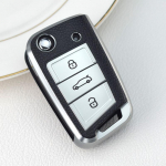 Nahk+TPU autov&otilde;tme &uuml;mbris Volkswagen VW Golf 7 MK7 SEAT Ibiza Leon Skoda Octavia kaugjuhtimispuldi kate Tiguan Ateca v&otilde;tmekoti jaoks Key Case punane