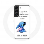 &Uuml;mbris Samsung Galaxy S22 Lilo ja Stitch Ohana Quote White jaoks