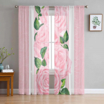 Roosa roos Romantiline Luksuslik t&uuml;llkardinad Moodne elutuba K&ouml;&ouml;k Sifoonkardin Magamistuba L&auml;bipaistev Valance kardin 135W x 213H(cm)