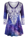 Suures suuruses 3D Galaxy Tribal Print Tee L sinine
