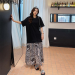 MODIQUE suvine suures suuruses naiste vabad mitmek&uuml;lgsed A-joonelised lapit&ouml;&ouml;d, kaheosaline lilleline pikk kleit Naiste vabaaja sifonki l&uuml;hikesed varrukad O-kaelusega kleidid XL must