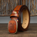 Graveeritud mustriga Trendikas sile pandlaga rihm meeste taldrikupandlaga ehtsast nahast puhtast veisenahast vabaajav&ouml;&ouml; 110cm pruun/punane