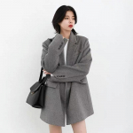 Naiste villasegu mantel Soliidne keskmine pikk villane bleiser paks soe pluus Naiste mantel kontori naiste topid s&uuml;gistalv S must